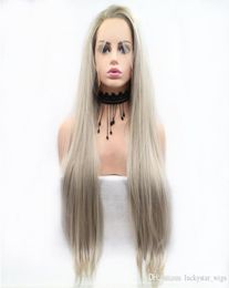 24 pulgadas de larga duración de encaje sintético recto Pelera delantera Pure Color Fibra resistente al calor Fibra natural para White Women Wigs9525390