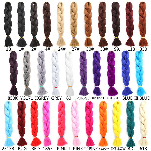 24 pouces couleur unique brillant pour cheveux en gros Extension de cheveux synthétiques torsion Jumbo tressage Kanekalon cheveux 10 pièces