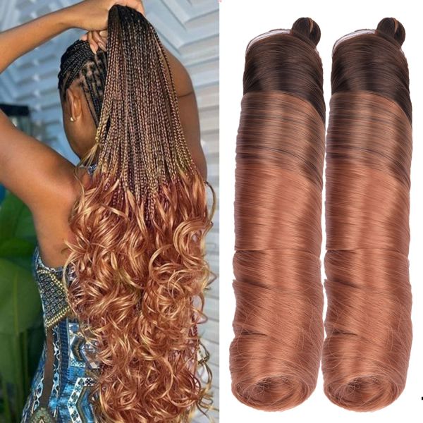 24inch synthétique français bouclé tressage cheveux boucles en spirale crochet cheveux gonflables tresses soyeuses cheveux extensions de cheveux en vrac pour les femmes