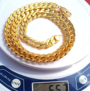 24K 100% Link niet ketting goud niet 23,6 inch zand ketting Cubaan re￫le vaste solide gouden reeks tweezijdig geld