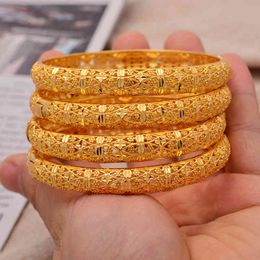 24k 4pcs / lot Dubaï Marriage Bracles pour l'homme Couleur d'or éthiopien Afrique Bracelets Femmes Bijoux d'anniversaire arabes Cadeaux