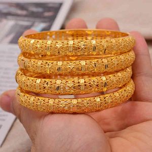 24k 4 unids/lote Dubai boda brazaletes para hombre etíope Color oro África pulseras mujeres árabe cumpleaños joyería regalos