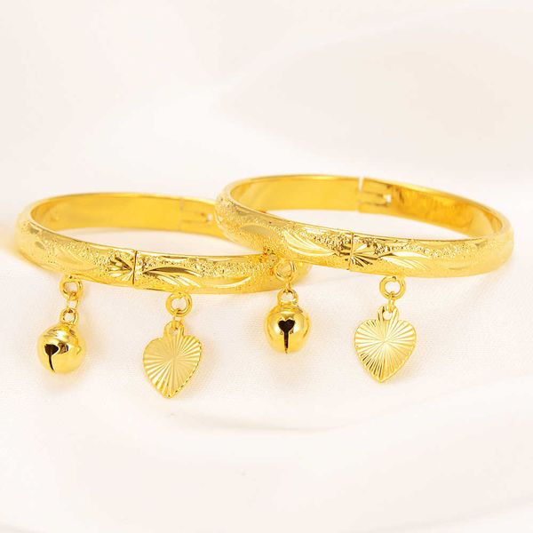 Brazaletes de bebé de 24 quilates, brazaletes de Dubái de Color dorado étnico, pulsera para niños, pulsera de campana, pulsera tobillera dorada, joyería para niños, regalo de cumpleaños Q0717
