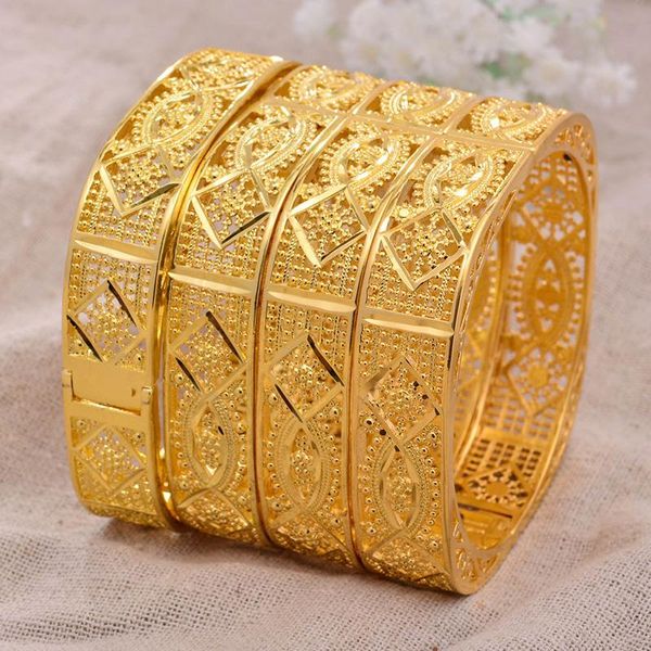 Brazalete 24k Dubai 4 unids/lote brazaletes de Color dorado para mujer novia boda etíope pulsera África árabe joyería encanto Bresslate