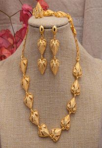 Ensembles de bijoux en or de Dubaï 24 carats pour femmes, cadeaux de mariage de mariée africaine, collier de fête, boucles d'oreilles, bague, Bracelet, ensemble de bijoux 21068162395