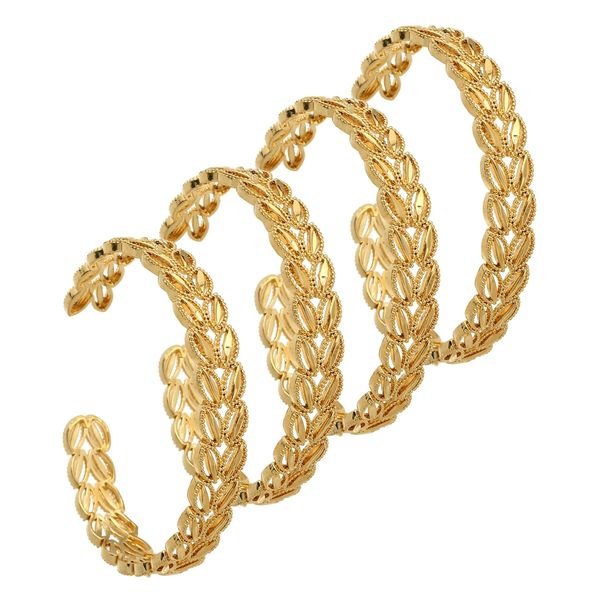 24K éthiopien 4 pièces Dubai bracelets de manchette à la mode pour les femmes arabe africain couleur or Bracelet bijoux moyen-orient cadeaux de mariage