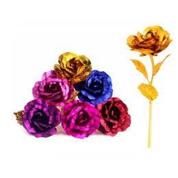 24K Feuille Plaqué Or Rose Fleur Chambre Décor Dure Pour Toujours Amour Décorations De Mariage Amant Créatif Cadeau De Fête Des Mères / Saint Valentin