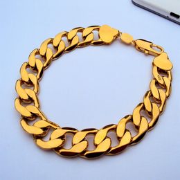 24K GF Sello Amarillo real Oro 9 12mm Pulsera para hombre Cadena de eslabones Joyería 100% oro real no el oro real no dinero 3099