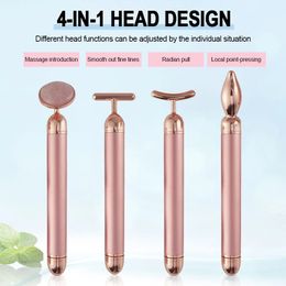 24k Gold Beauty Bar Face Massager Vibrante Electric Rose Quartz 3D Roller Lifting Body Gua Sha Jade 231221