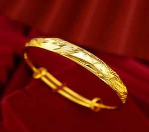 Brazalete de oro de 24 km brazalete tallado fénix redondo joya fina