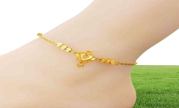 Bracelet en or 24K sur les perles de jambe Bracelets de cheville pour femmes couronne pieds nus Crochet Sandals Cheviens de bijoux Chaîne Jewellery258481036
