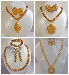 24K Gold Farbe Dubai Nigeria Frankreich Blume Ohrringgroße Phoenix Schwanz Halskette Schmuck Set Frauen Hochzeit Geschenk6930587