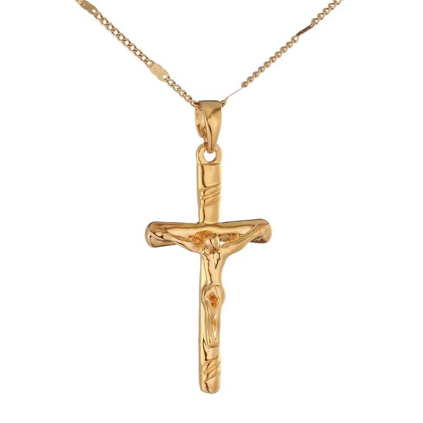Collier avec pendentif croix de jésus INRI, couleur or 24 carats, Crucifix, bijoux de croix du christianisme