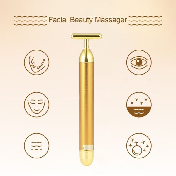 Masajeador Facial con vibración de Color dorado de 24K, barra de belleza Facial adelgazante para adelgazar la piel, barra antiarrugas para estiramiento Facial, herramienta de belleza