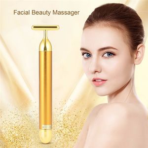 Barra masajeadora de vibración de belleza Facial en forma de T, Color dorado de 24k, barra vibratoria de energía, reafirmante, herramienta para el cuidado de la piel