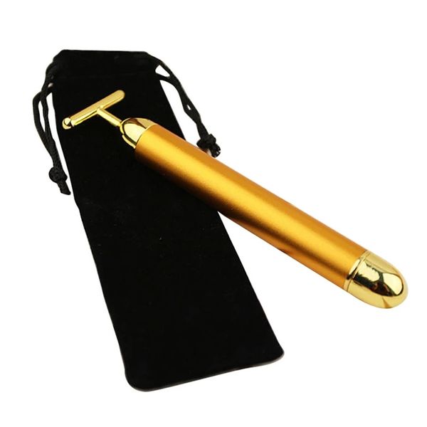 24K Gold Face Roller Massager T-Shape Energy Beauty Bar Pulse Raffermissant Face Massage Lift Tool