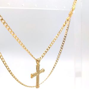 24K met goud gevulde kruishanger ketting met stoeprand 60 cm