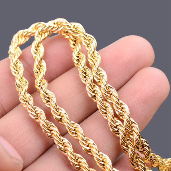 Collar de cadenas de eslabones trenzados con relleno de oro de 24 quilates, collar para mujer y hombre, joyería
