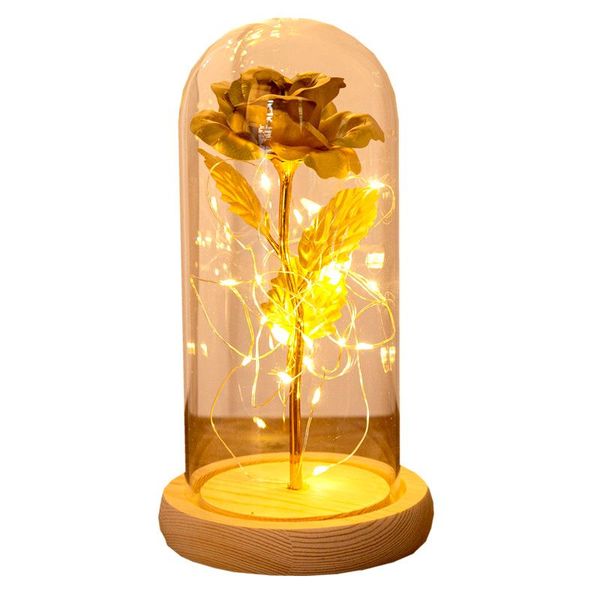 24k feuille d'or verre couverture Rose fleurs LED noël saint valentin cadeau lumière immortelle fleur décorative ornement Spot marchandises