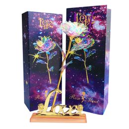 24K Gold Folie LED Rose Flower Artificial Rose Flower Bouquet Romantische Valentijnsdag Gift Huwelijksverjaardag Geschenken 2020