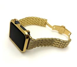 Coque de protection pour lunette Apple Watch plaquée or 24 carats, diamants dorés, bracelet en acier inoxydable pour Apple Watch S1S2S3 42 mm 2 en 1 Set1659572