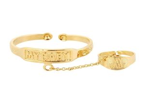 24K vergoldeter Manschettenarmreif und Ring, trendiges Armband mit geschnitztem Buchstaben „My Baby“ für Babykind92102651404849