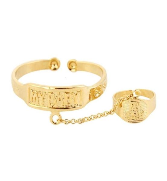 Bracelet et bague plaqués or 24 carats, tendance, lettre sculptée, mon bébé, pour bébé et enfant, 92102658133855