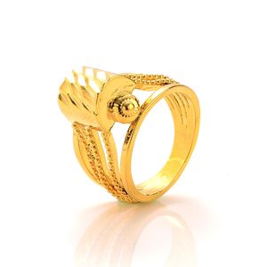 24k plaque d'or Big anneaux pour femmes couleur or élégant anneau de doigt éthiopien de Dubaï Afrique bijoux de mariage 240424