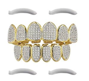 24K vergulde hiphop grillz boven- en onderste grills voor mondtanden 2 extra vormstaven elke stijl4072743