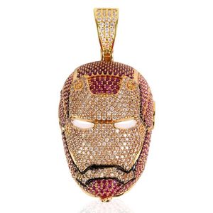Collar de hombre de hierro grande chapado en oro de 24 quilates, colgante con circonita cúbica Micro pavimentada, joyería ostentosa de Hip Hop 294b