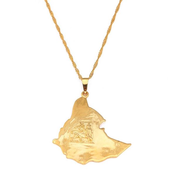 Collier avec pendentif carte du Lion éthiopien plaqué or 24 carats, chaîne en or d'afrique, bijoux de carte 228Z