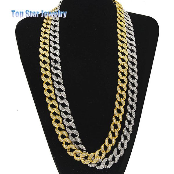 Joyería de club nocturno Diamante chapado en oro de 18 quilates MIAMI CUBAN LINK Collar de cadena Hombres Hip Hop Bling Iced Out Solid Rock Rap Las cadenas más frescas 24 