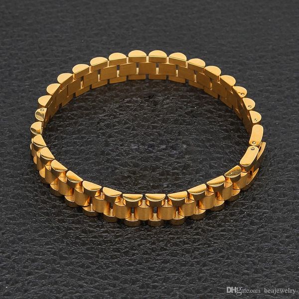 24K plaqué or bracelet de montre lien chaîne Bracelet 21 cm * 1 cm en acier inoxydable Style réglable hommes Hip Hop bijoux Bracelet Cool cadeau