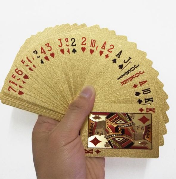 Juego de cartas de póquer de oro de 24 quilates, juego de póquer de lámina dorada, tarjeta mágica de plástico, tarjetas impermeables mágicas NY0867256253