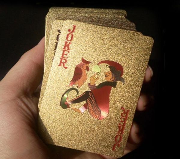 Cartes à jouer en or 24K jeu de Poker jeu de Poker en feuille d'or carte magique en plastique cartes imperméables Magic Jugando A Las Cartas3656671