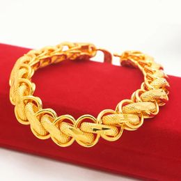 24k Gold Real Gold 15 mm de large Bracelet pour hommes en or simple généreux pour femmes cadeaux de bijoux exquis ne jamais fondre 24 k bracele 240416