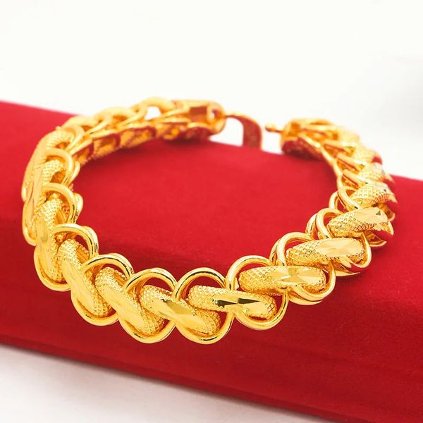 24k Gold Real Gold 15 mm de large Bracelet pour hommes en or simple généreux pour femmes cadeaux de bijoux exquis ne jamais fondre 24 k bracele 240416