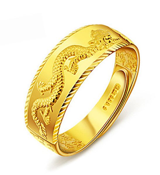 Anillo de oro de 24 km para el hombre Luxury Grabado Dragón Anillo ajustable Joya de moda Masculino Masino Amarillo/blanco Ring de dedo de oro