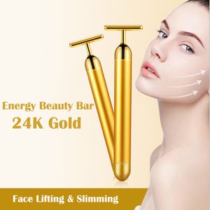 24 k Gold Roller Beauty Stick Facial Vibrerende Afslanken Huid Massager Puls Verstevigende Gezicht Massage Lift Aanscherping Rimpel Bar