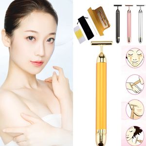 24K Gold Roller Vibrerende Facial Massager Afslanken Gezichtshuid Beauty Bar Puls Verstevigende Gezichtsmassage Lift Aanscherping Rimpelverzorging Gereedschap Apparaten