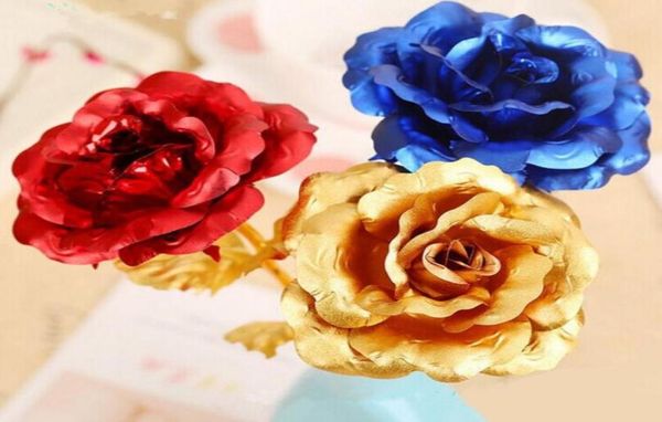 Feuille trempée de Rose en or 24K plaquée, fleur romantique artificielle, fête de mariage, cadeau de saint-valentin LX47798453547