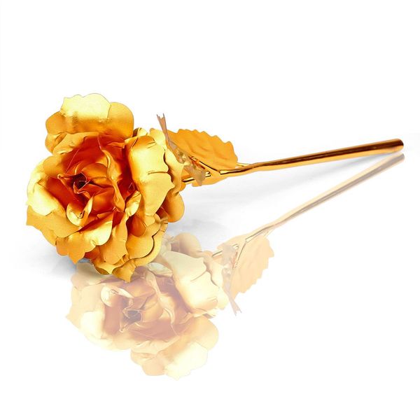 Flor de rosa de oro de 24 quilates 25 * 8 cm Flores decorativas de boda chapadas en aluminio Decoración dorada Flores artificiales Para decoración Regalos de San Valentín