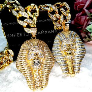 24K Or Argent Glacé Pendentif Pharaon Égyptien cuivre Cristal Zircon Diamants Collier Plaqué Sous Vide Bijoux pop Necklace273u