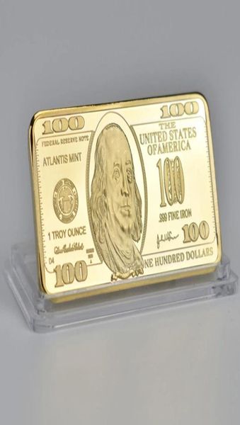 Monedas conmemorativas de 24k Gold US 44283mm USA 100 dólares Coinarts and Crafts Bar Square Metal Insignion Bullion Craft Collection SO3325295