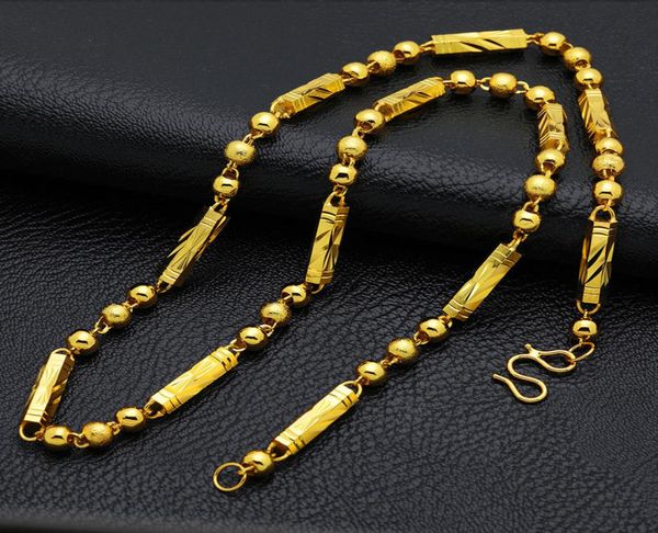 24K Collier d'or artificiel masculin surplombe les perles hexagonales dorées