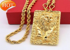 24K ketting messing goud vergulde grote draken leeuw merk hanger kettingen voortreffelijk vakmanschap vaste sieraden cadeau234Z4830308