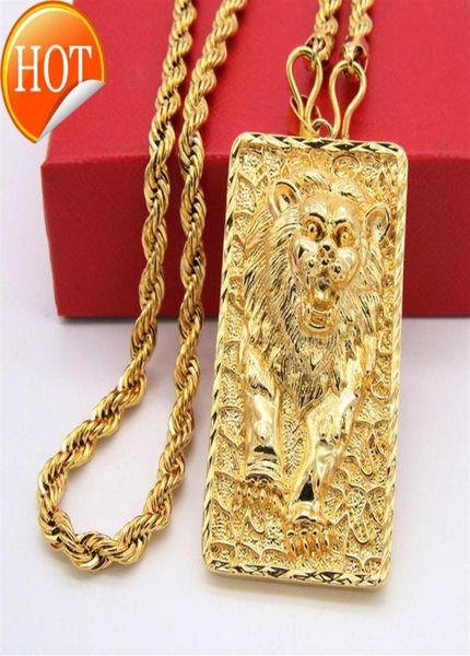 Collar de 24k chapado en oro y latón, collares con colgante de marca de dragón y león grande, artesanía exquisita, regalo de joyería sólida234z5754142