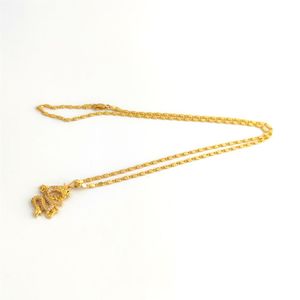 24K hanger echt massief geel fijn goud AUTHENTIEKE afwerking CZ juweel gedetailleerde 3D geluk USA Dragon platte ketting Necklace225D
