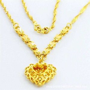 Collier plaqué or avec pendentifs 24K, bijoux pour femmes, haute imitation de cœur inversé, ne se décolore jamais, jp027240s