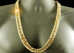24k Real Yellow Finish Finish Solid Heavy 11 mm xl Miami Cuban Curn Link Collier Collier emballé Lift inconditionnel1455610